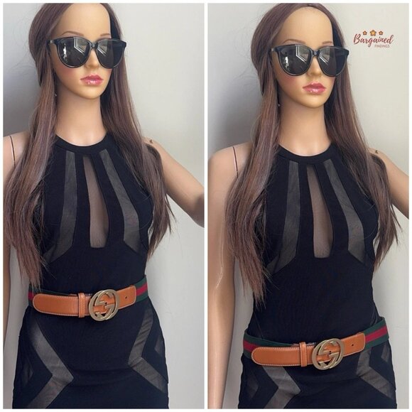 Authentic Gucci Red/Green Web Leather Gold Interlocking G Buckle Belt 90/36 - Picture 4 of 13